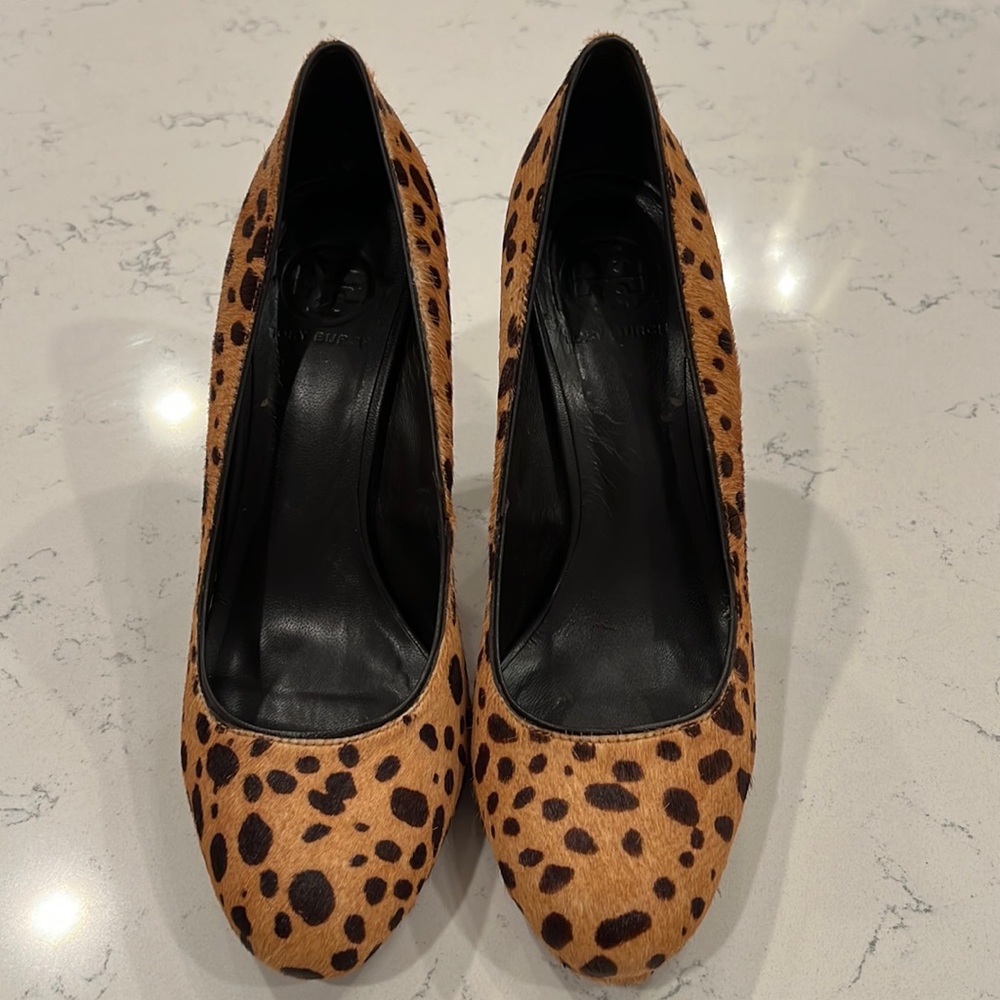 Tory Burch cheetah hair calf heels